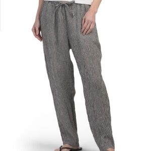 NWT EILEEN FISHER Organic Linen Gingham Puckered Tapered Pants Size US XL